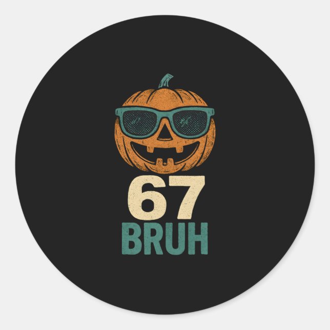 Sticker Rond 67 Halloween Bruh Citrouille 6-7 Mème Gen Alpha Sl (Devant)