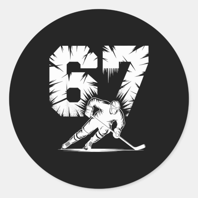 Sticker Rond 67 Hockey Cool Six Seven Gen Alpha Slang Winter St (Devant)