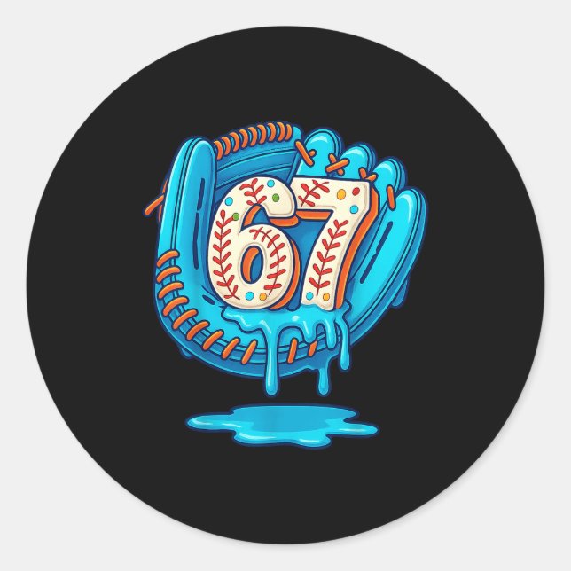 Sticker Rond 67 Ice Cream Drip Funny Six Seven Baseball  (Devant)