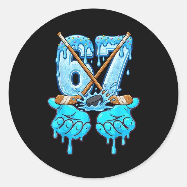Sticker Rond 67 Ice Cream Drip Hockey Gen Alpha Slang Six Seven (Devant)