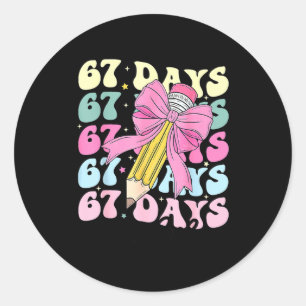 Sticker Rond 67 Jours D'école Filles Coquette Nœud 67e Jour D'é