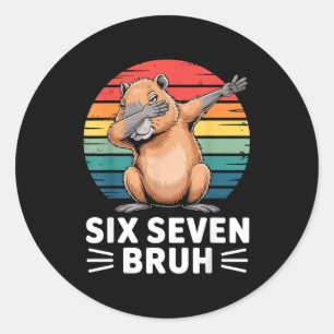 Sticker Rond 67 Meme Capybara Drôle Six Sept Bruh Humour Pour E