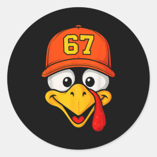 Sticker Rond 67 Meme Dinde Visage Six Sept Action de Grâce 6 7