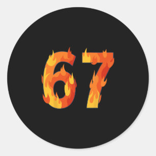 Sticker Rond 67 Meme Flames Drôle Six Sept Argot Gen Alpha