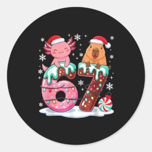 Sticker Rond 67 Mème Kawaii Axolotl Capybara Noël Crème Glacée