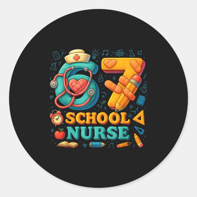 Sticker Rond 67 Nurse Days Funny Medical Back To School  (Devant)