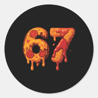 Sticker Rond 67 Six Seven 6-7 Pizza Et Nugget De Poulet - Brain