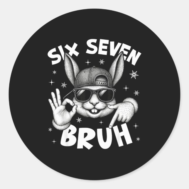 Sticker Rond 67 Six Seven Bruh Cute Bunny Face With Sungles Eas (Devant)
