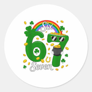 Sticker Rond 67 Six Seven Drôle 6 7 Mème Saint-Patrick Leprec