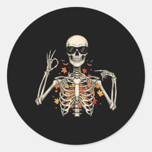 Sticker Rond 67 squelette mème drôle six sept Gen Alpha Hallowe