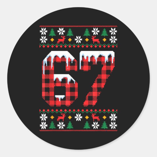 Sticker Rond 67 Ugly Christmas Flannel Brainrot Design  (Devant)