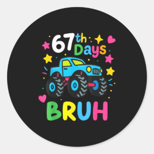Sticker Rond 67e jour d'école Bruh drôle mème 67 Monster Truck