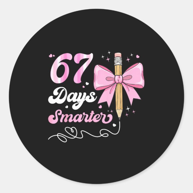 Sticker Rond 67th Day Of School 67 Days Smarter Coquette Bow Te (Devant)