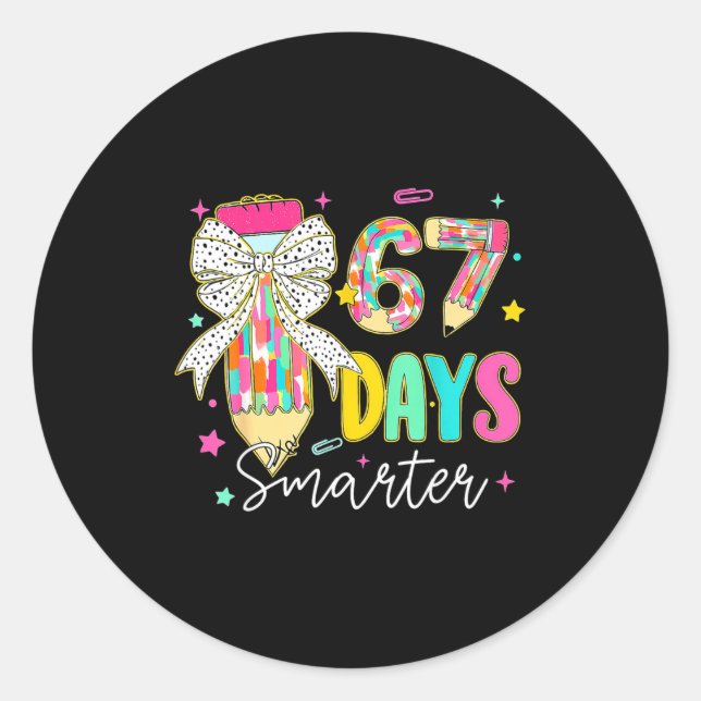 Sticker Rond 67th Day Of School 67 Days Smarter Coquette Bow Te (Devant)