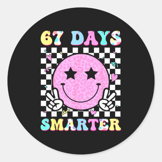Sticker Rond 67th Days Smarter Smile Face 67 Days School Teache (Devant)