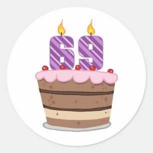 Sticker Rond 69 ans sur le gâteau d'anniversaire