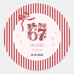 Sticker Rond 6 7 Birthday for Girls, Pink Kids 7th Birthday