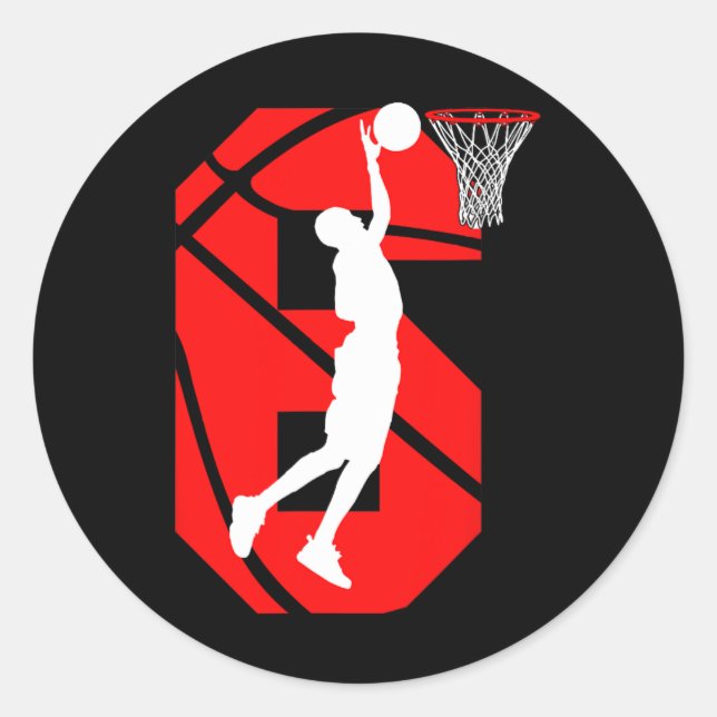 Sticker Rond 6 ans 6e anniversaire Boy Basketball amoureux (Devant)