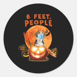 Sticker Rond 6 Pieds, Chien Beagle Avec Masque Cadeau Halloween