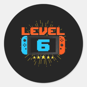 Sticker Rond 6e anniversaire garçon niveau 6 jeu vidéo déverrou