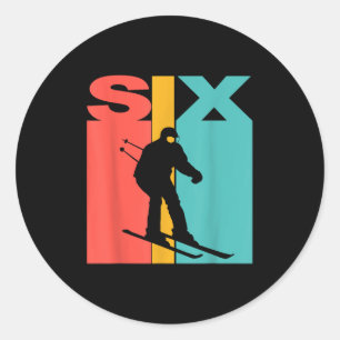 Sticker Rond 6e anniversaire Retro Ski 6 ans Garçons Anniversai