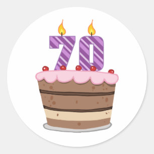 Sticker Rond 70 ans sur le gâteau d'anniversaire
