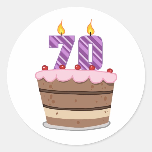 Sticker Rond 70 ans sur le gâteau d'anniversaire (Devant)