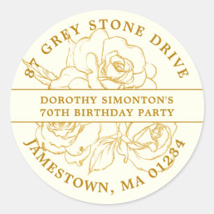 Sticker Rond 70e anniversaire Gold Rose Adresse de retour Label