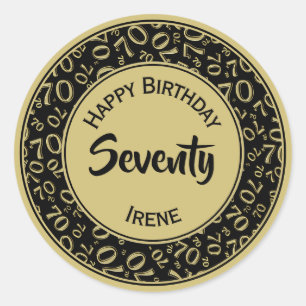 Sticker Rond 70e anniversaire Numéro 70 Motif Gold and Black