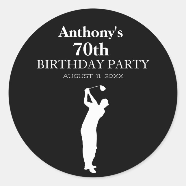 Sticker Rond 70e Anniversaire Partie Golfer Black Par Seventiet (Devant)