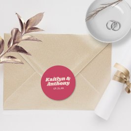 Sticker Rond 70's Retro Super Viva Magenta Mariage