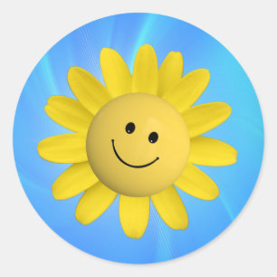STICKER ROND 720227 HEUREUX SOLEIL FLEURS SMILIE VISAGE CARTOON