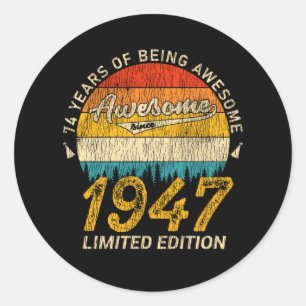 Sticker Rond 78 Ans 1947 Retro Awesome 78e anniversaire Cadeau
