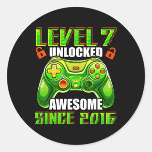 Sticker Rond 7 Déverrouillé Awesome 2016 jeu vidéo 7e anniversa