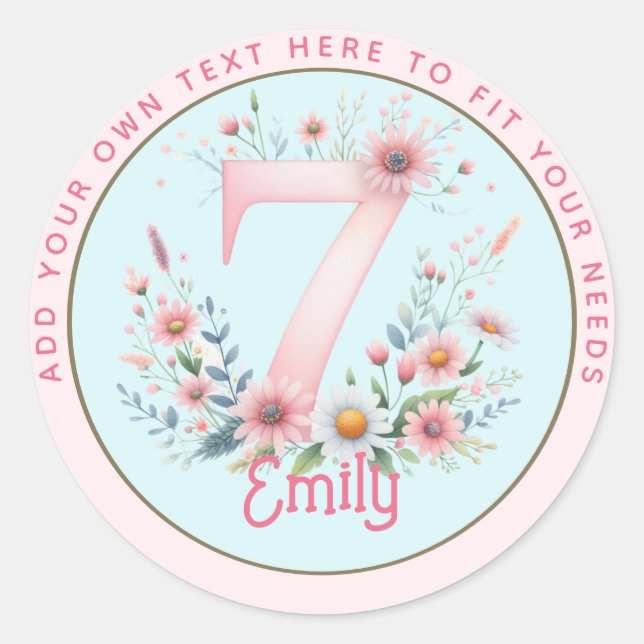 Sticker Rond 7e anniversaire Fairy Floral Pink Princess Fairyta (Devant)