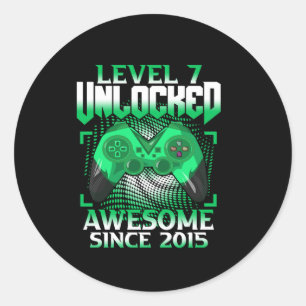 Sticker Rond 7e anniversaire Jeu vidéo garçon niveau 7 déverrou