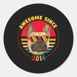 Sticker Rond 7e anniversaire Retro French Bulldog Awesome depui