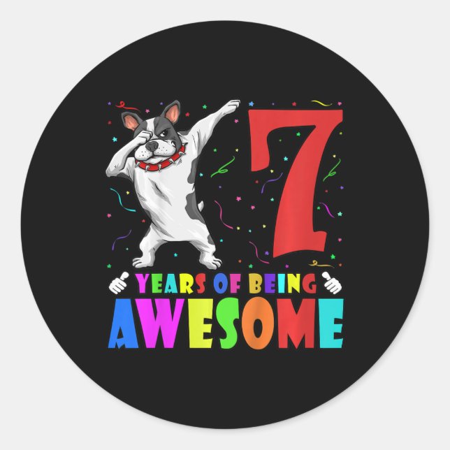 Sticker Rond 7e fête d'anniversaire Dabbing French Buldog - 7 a (Devant)