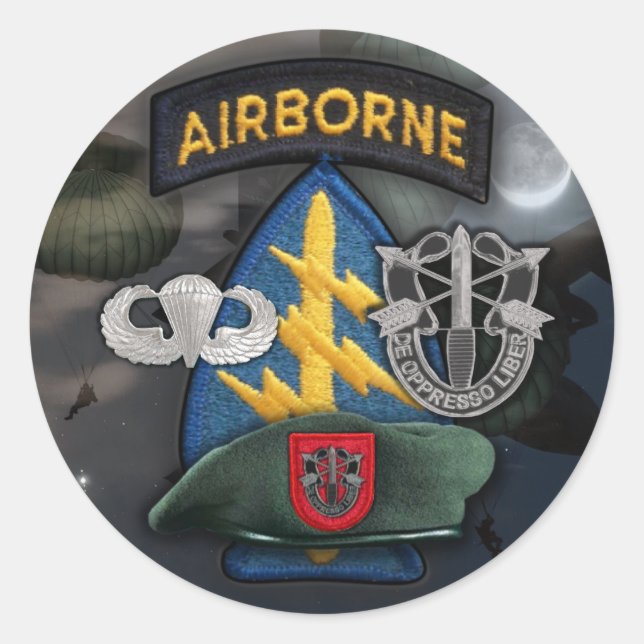 Sticker Rond 7e groupe des forces spéciales Green Berets nom St (Devant)