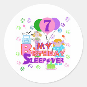 Sticker Rond 7ème Sleepover d'anniversaire