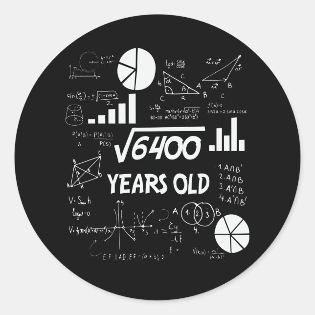 Sticker Rond 80 Ans Enseignant de mathématiques Anniversaires 8 (Devant)