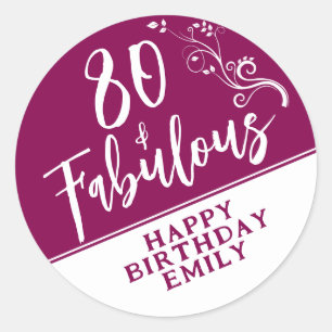 Sticker Rond 80 et fabuleux Script Magenta 80e anniversaire