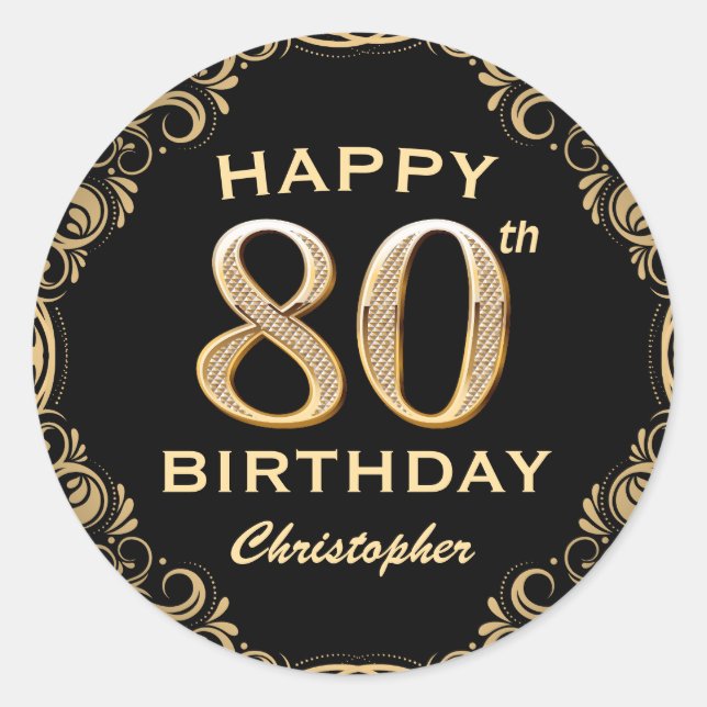 Sticker Rond 80e anniversaire de la Parties scintillant Black a (Devant)