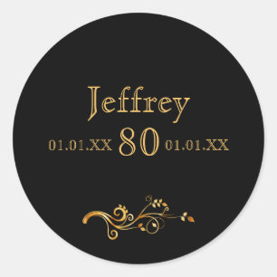 Sticker Rond 80e anniversaire élégant noir et or