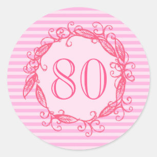 Sticker Rond 80e anniversaire femme belle rose Tourbillonnant