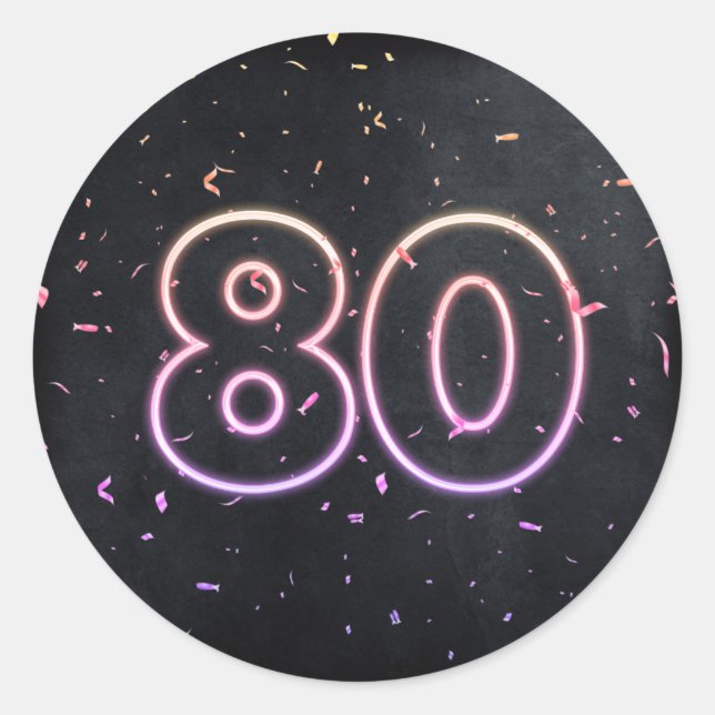 Sticker Rond 80e anniversaire néon Connexion Noir (Devant)