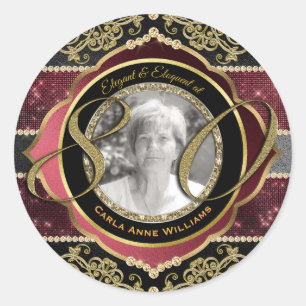 Sticker Rond 80e huitième cinquantième cadre photo Gold Ruby 