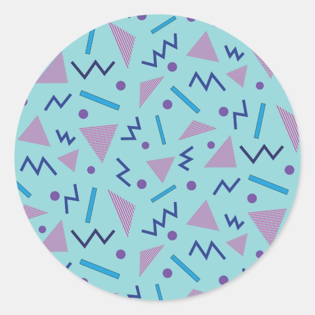 Sticker Rond 80s 90s Memphis style bleu géométrique (Devant)