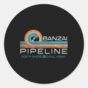 Sticker Rond 80'S Hawaii Surf Banzai Pipeline
