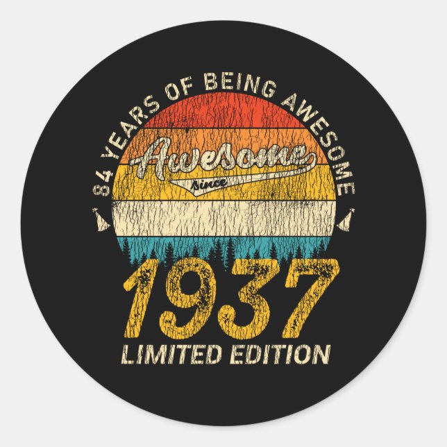 Sticker Rond 88 Ans Anniversaire 1937 Magnifique 88e anniversai (Devant)